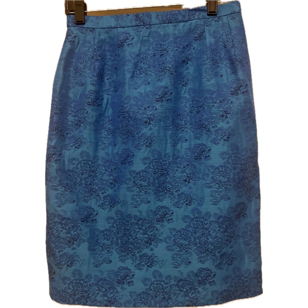 Teri Jon by Rickie Freeman Blue Floral Jacquard Evening Work Pencil Skirt Size 4